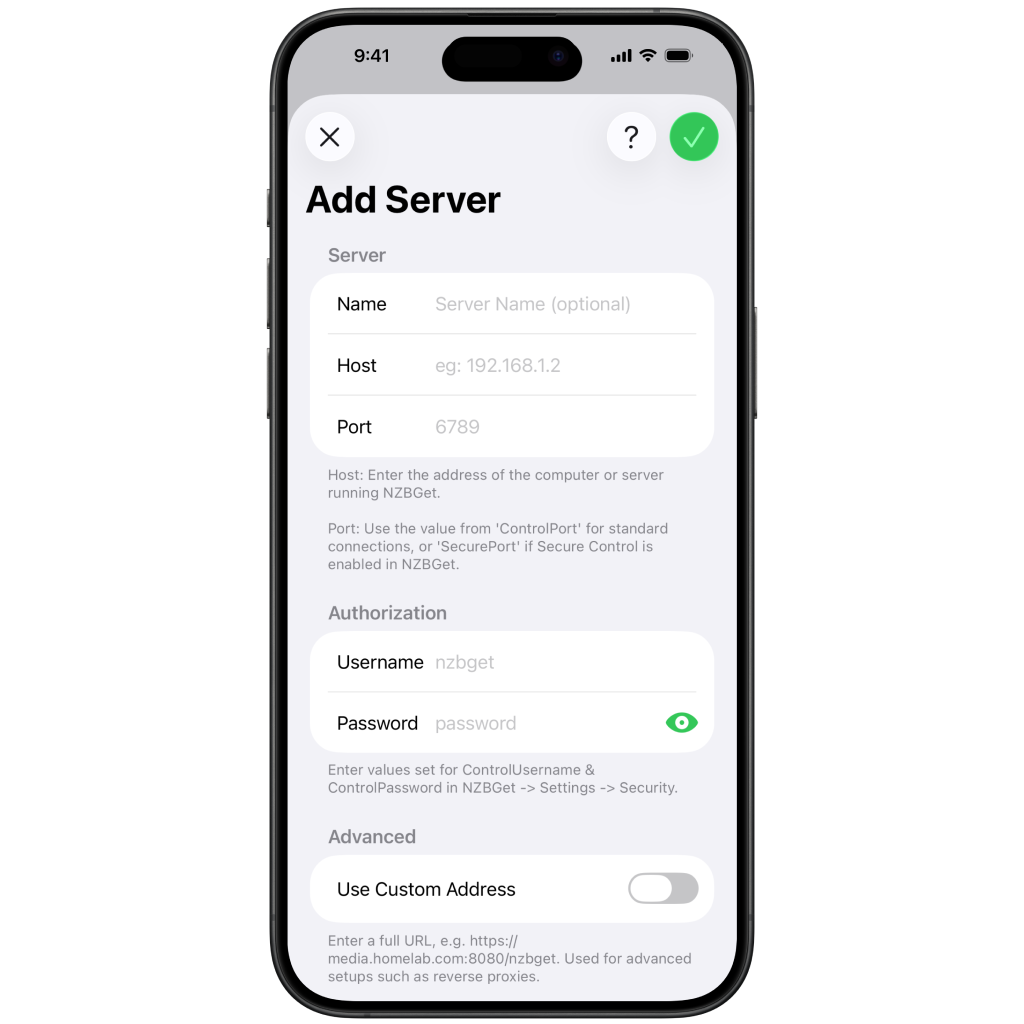 Screenshot of device